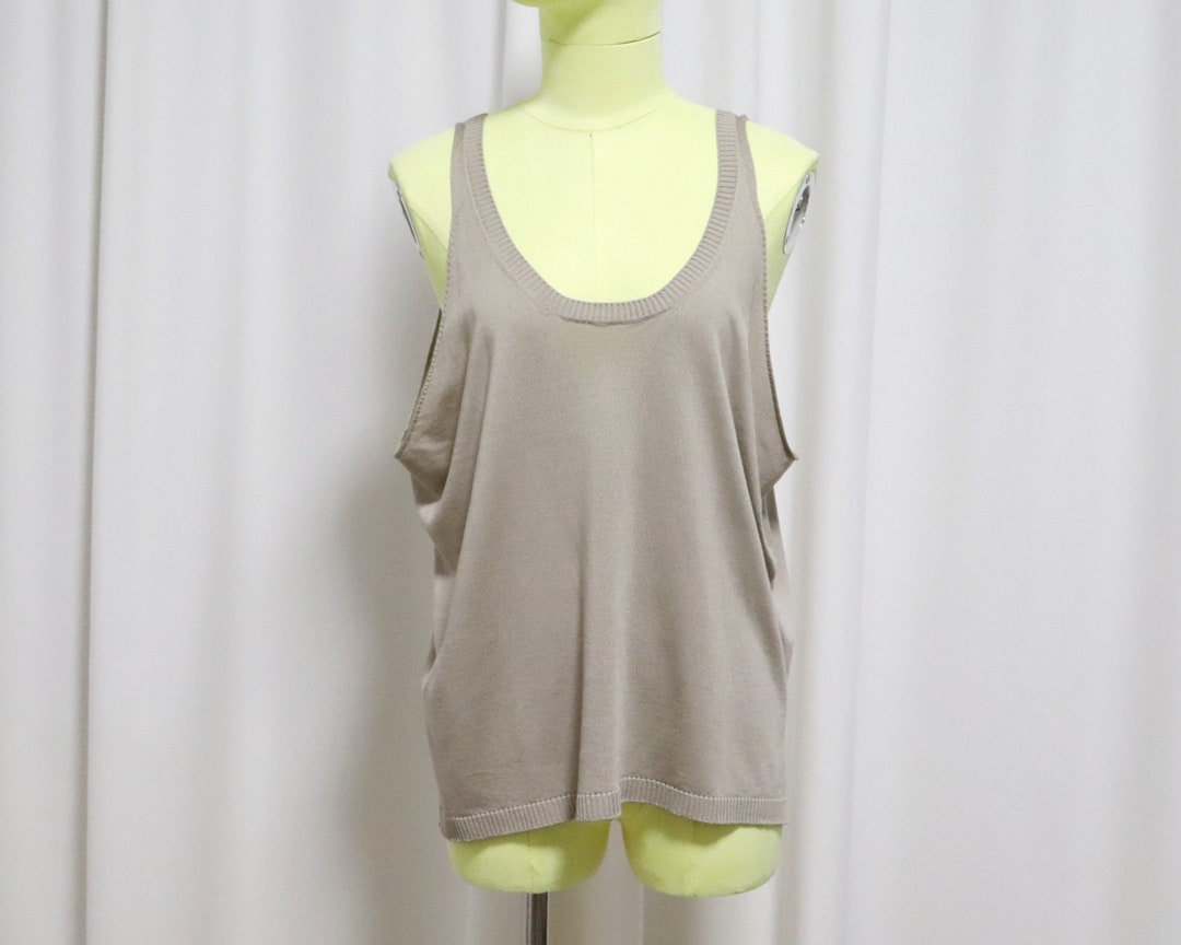 PRADA シルクニットトップス | ベージュ ルーズフィット ノースリーブ