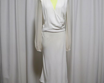 VIKTOR & ROLF Robe en soie blanche | Robe de mariée de créateur vintage avec col en V et ceinture taille 44 fabriquée en Italie comme neuve