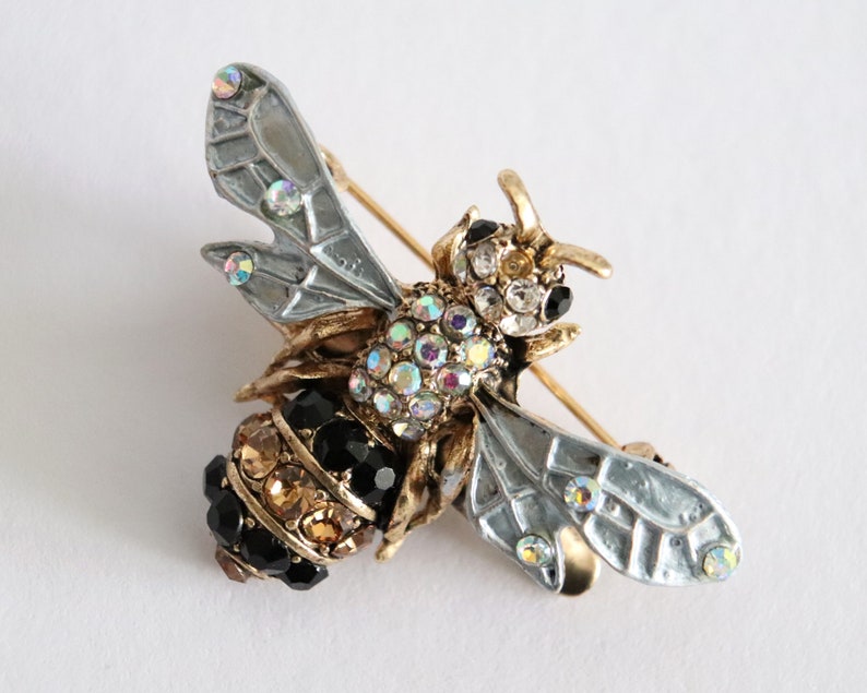 Vintage Bee Brooch with AB Rhinestones and Faceted Crystals Insect Jewelry image 5