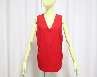 JIL SANDER Top New | Authentic Vintage Jil Sander Sleeveless Red Cotton Relaxed Blouse with built in bra support Size 38 FR, made in Italy