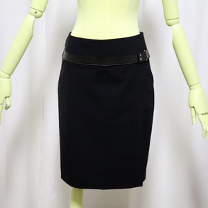 GUCCI Tom Ford Skirt Y2K | Auth Gucci Vintage Iconic 90s Black Wool Skirt | Pencil Knee Length Slit Skirt with Leather Belt | Skirt Size 42