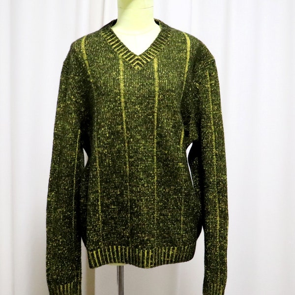 KENZO Sweater | Authentic Kenzo Green Women Unisex Wool Pullover | Vintage Designer V Neck Loose Pullover Size M