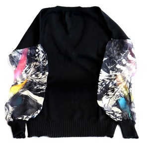 Vintage ICEBERG Wool Sweater: Black Knit with Silk Sleeves, Made in Italy