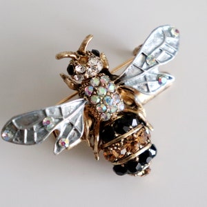 Vintage Bee Brooch with AB Rhinestones and Faceted Crystals Insect Jewelry image 2