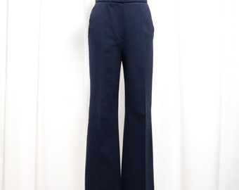 ESCADA Pants Size 34 | High Waist Dark Blue Pants with pockets and pleated slims | Bootcut  Stretch Navy Jersey Pants