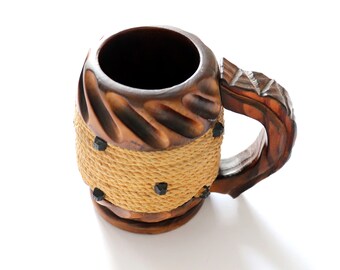 Vintage Wooden Beer Jug with Jut hand made in Ireland | Hand carved Beer Mug | Beer Lover Gift | Rustic Décor Wood Beer 0.5 liter