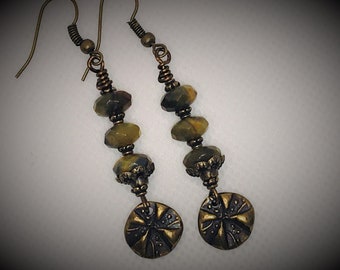 Dangle Earrings|Natural Stone Jewelry|Gold Earrings|Bead Earrings|Cross Charm|Gifts for Her