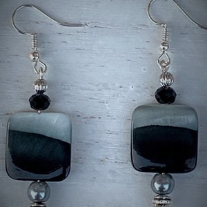 Dangle EarringsBoho Earrings Bead EarringsBlack EarringsGray EarringsSilver EarringsSquare EarringsHandmade JewelryGifts for Her image 5