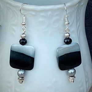 Dangle EarringsBoho Earrings Bead EarringsBlack EarringsGray EarringsSilver EarringsSquare EarringsHandmade JewelryGifts for Her image 4