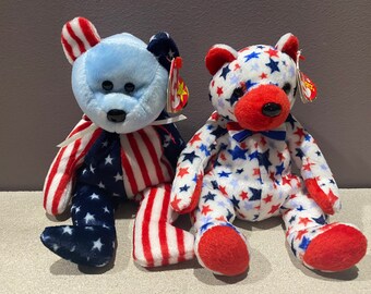 Spangle Ty Beanie Baby Pink Face Patriortic America Bear MWMT DOB July 14 1999 for sale online
