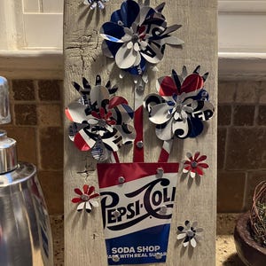 Pepsi-Cola Can Art: Upcycled Metal Flower Wall Sign