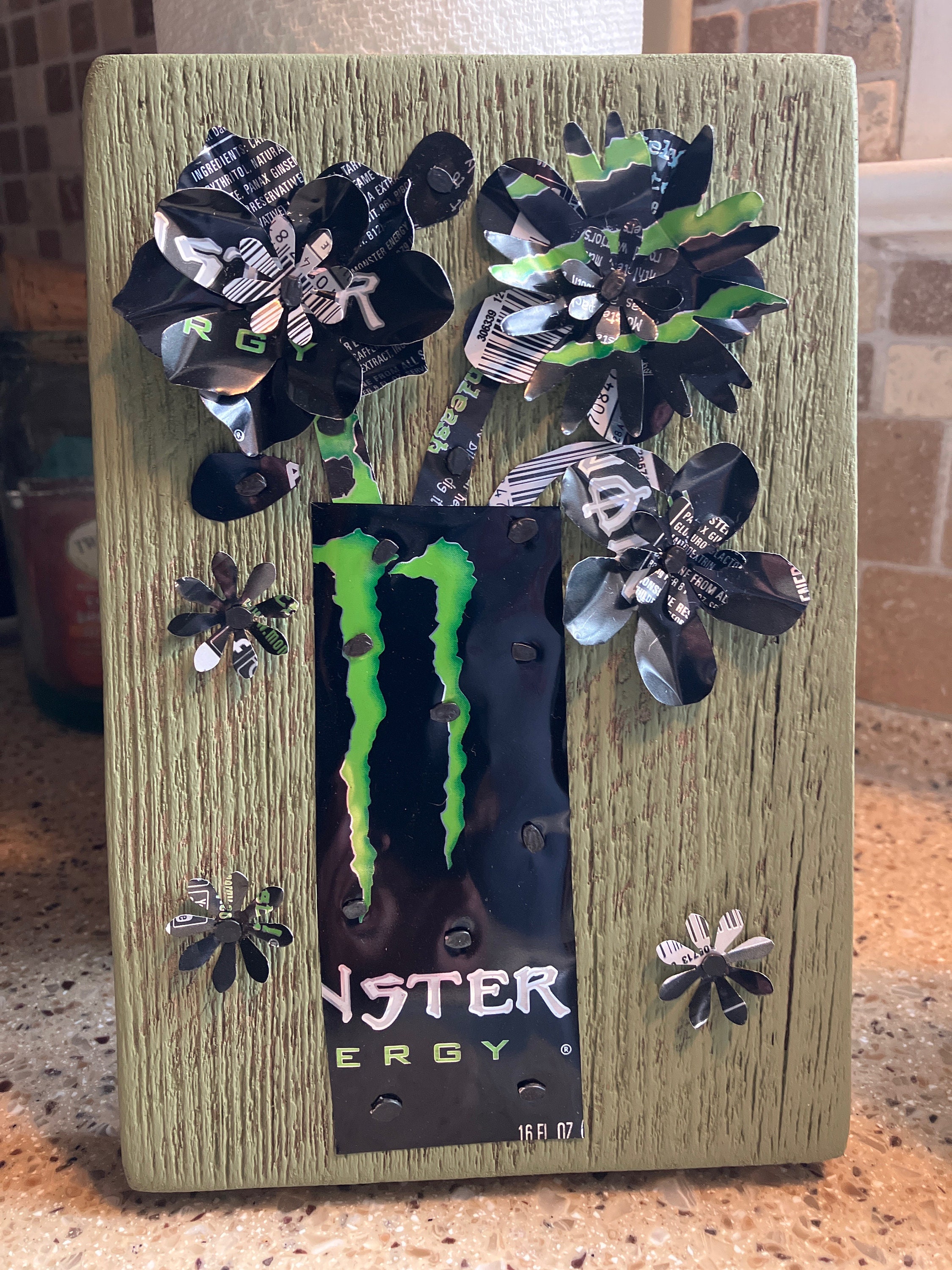 MONSTER ENERGY　レジンアート Monster Energy Pot of Flowers Sign - Unleash the Beast! - Etsy