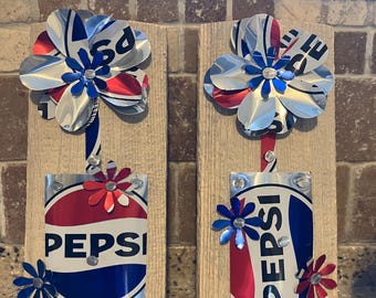 Diet Pepsi Can Pots of Flowers Wall Art: Upcycled, Handmade Soda Pop Decor Pair