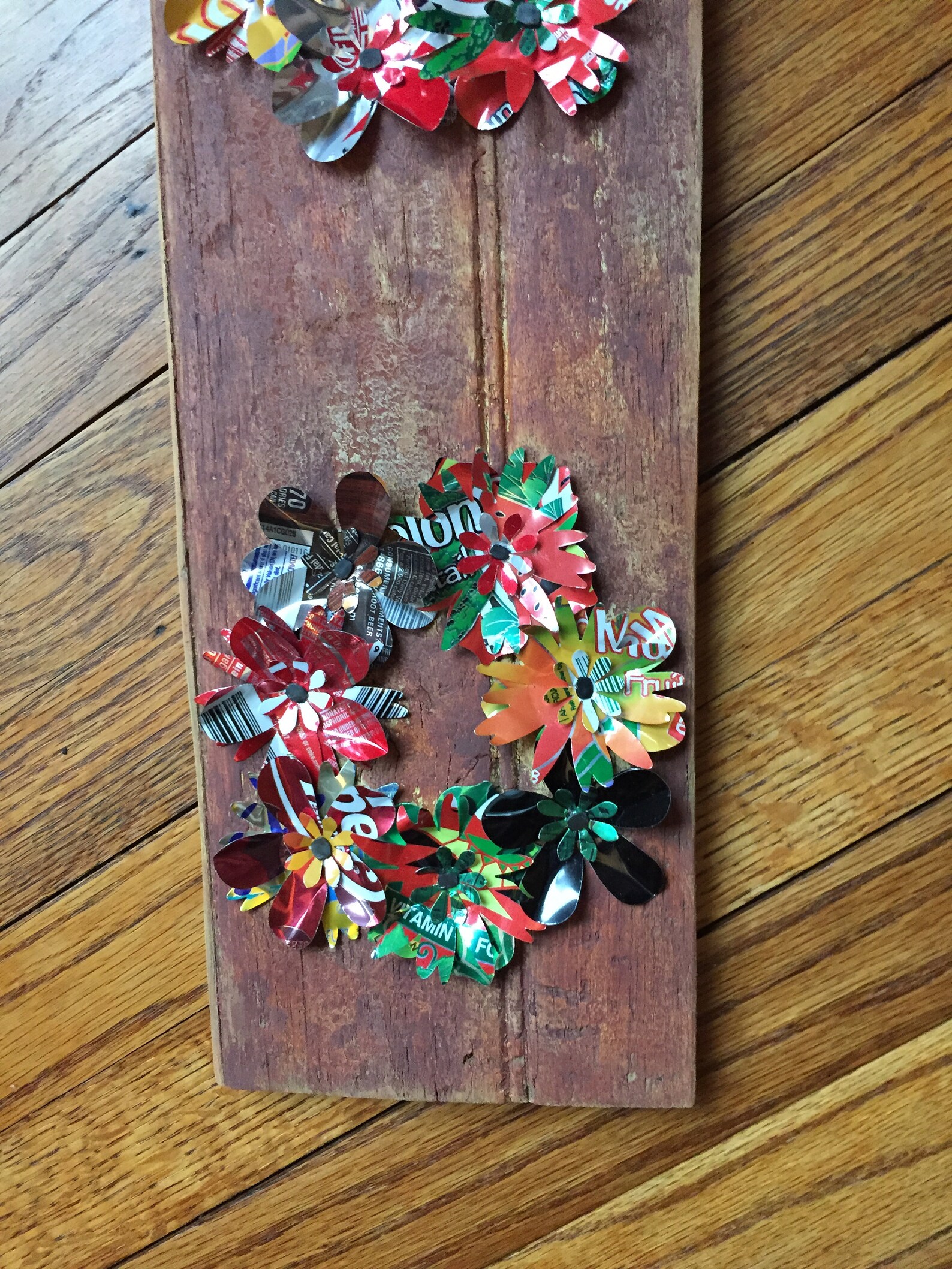 Soda Can Art 3 Colorful Wreaths on Barnboard One of a Etsy