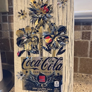 Coca-Cola Flower Pot - Handmade Coke Zero Soda Can Art! Unique Limited Edition Wall Art - Aluminum Can Sign on Board - Coke Zero Wall Art!