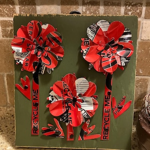 Coke Zero Soda Can Art Sign - Handcut Aluminum Stems & Flowers on Wood - Coca-Cola Wall Art - Handmade, Upcycled, Unique - Coke Zero Gift!