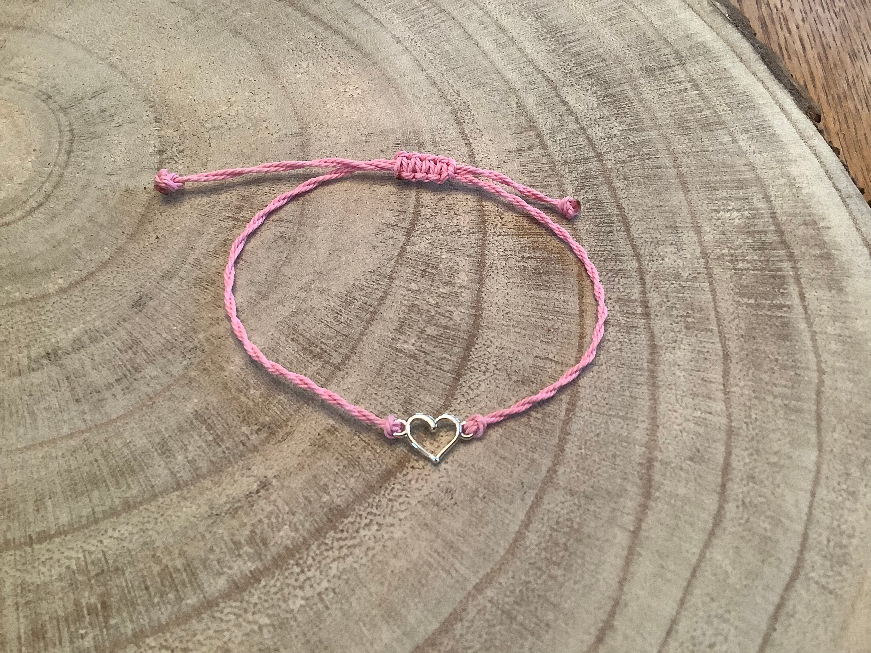 Small Heart Rosette Locket Cord Bracelet in Pink Suede