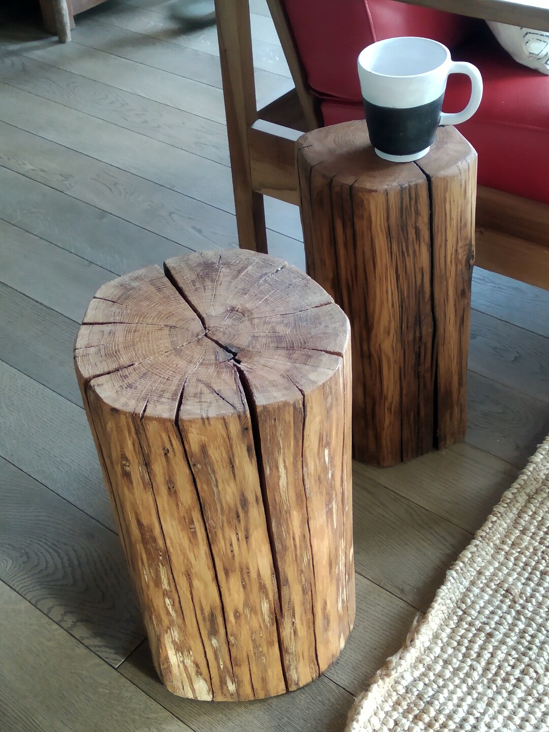 Tabouret En Tronc D'arbre Ancien - Style Campagne, Bois Massif, Dimensions 30x40x25 Cm
