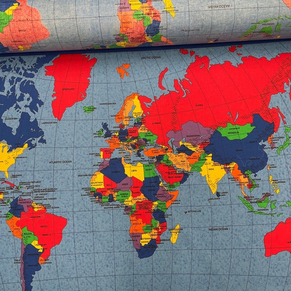 World Map Fabric/Panel - 1 Yard x 60 inches