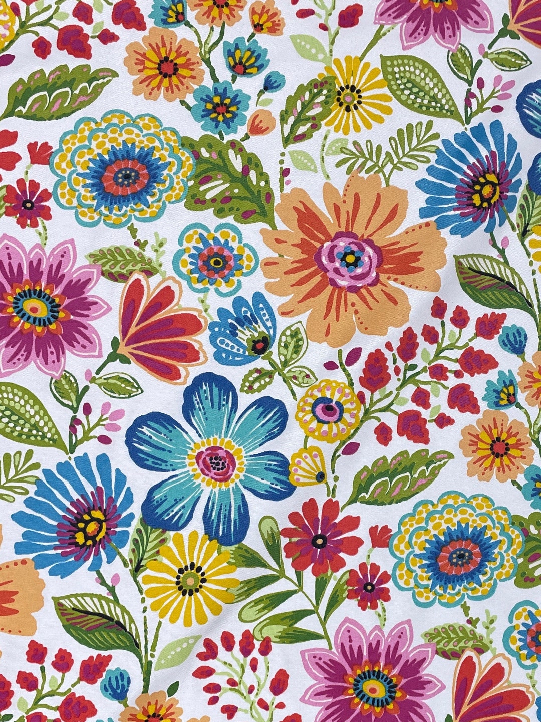 Printed Flora Example Floral Print Water Repellent Outdoor Fabric by the Yard Colorful Floral ...
