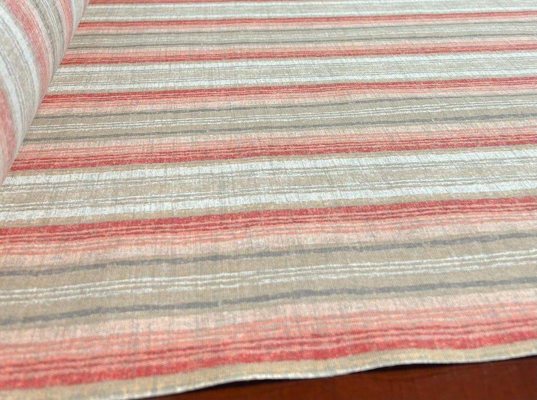Upholstery Cotton Fabric - Peach & Grey Stripe - Home Decorative - by ...