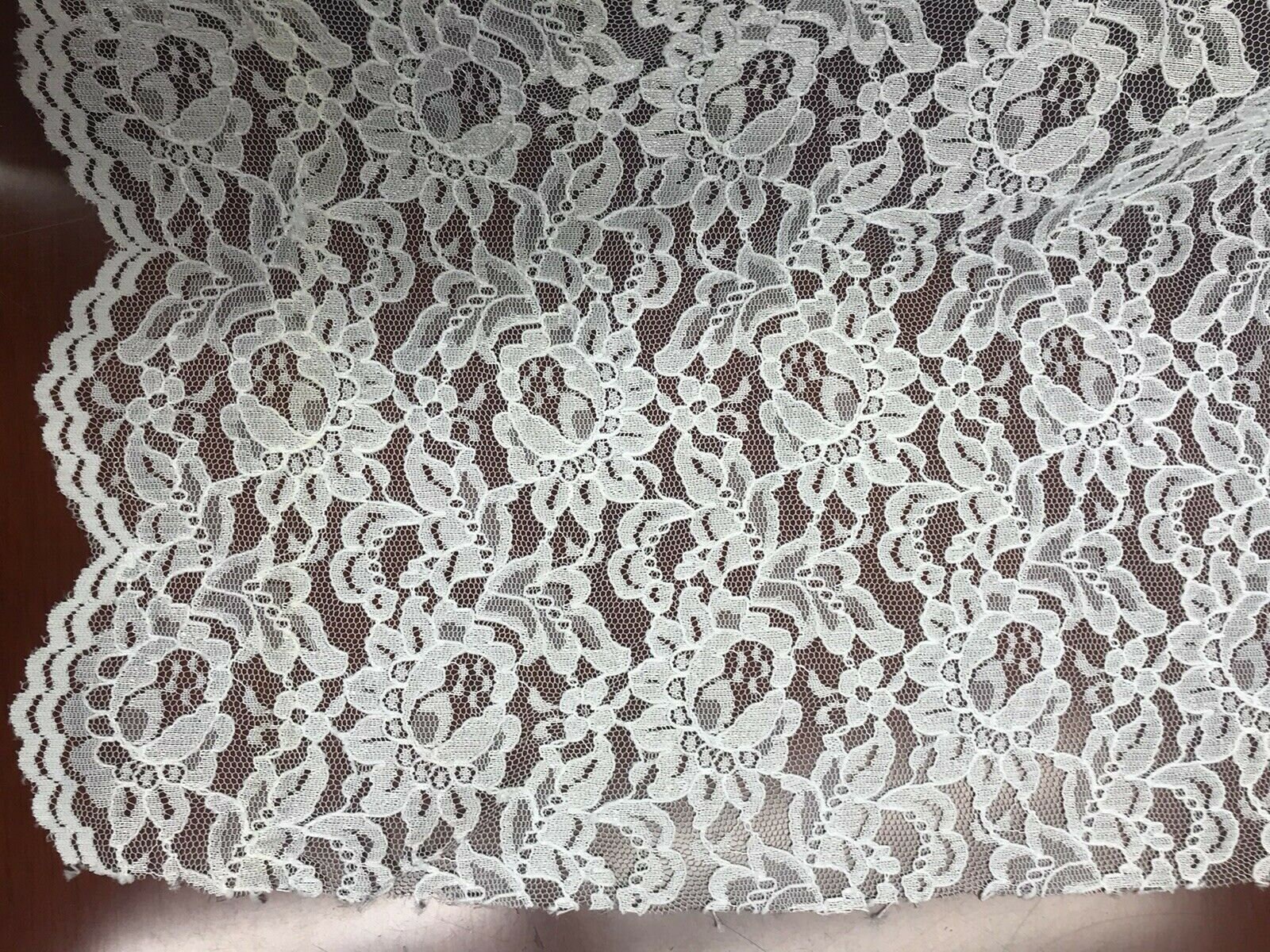 White Floral Lace Fabric Scalloped Edge By the Yard Etsy