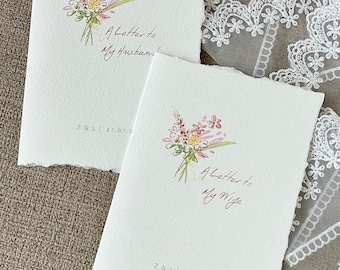 Personalized Wedding Vow Book, Handmade Paper Journal with Original Hand-Drawn Floral Design