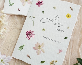 His and Hers Vow Books with Pressed Wildflowers
