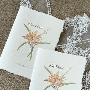 Libros de votos florales hechos a mano, votos matrimoniales personalizados, diseño floral pintado a mano, papel con bordes rasgados, libros de votos personalizados para ella y para él