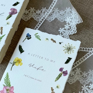 Libros de votos matrimoniales con flores prensadas, folleto floral de votos, diario de votos matrimoniales único, recuerdo de boda memorable, una carta para mi esposo
