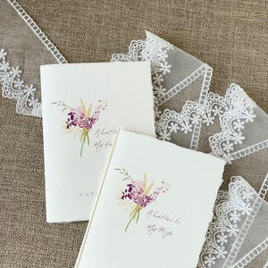 Libros de votos de boda con flores, elegante folleto de votos, ramo morado dibujado a mano, boda con flores silvestres, regalos de boda, regalo de despedida de soltera