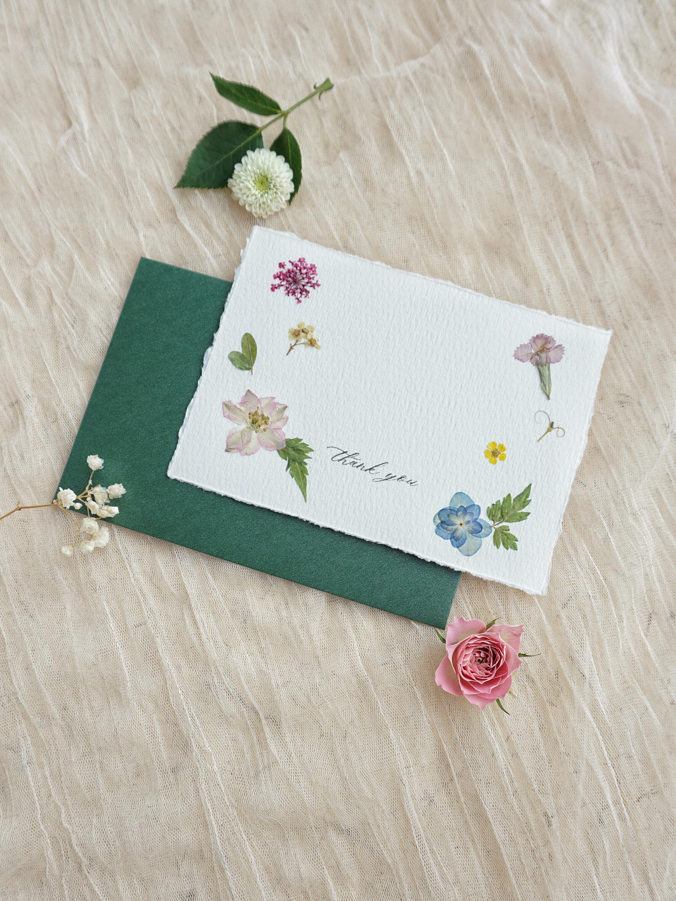 Handmade Thank You Cards With Pressed Flower, Stamped Thank You Note ...