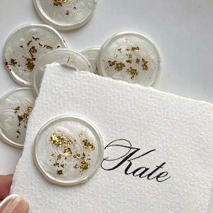 Sellos de cera modernos con lámina dorada, sellos de cera autoadhesivos blanco perla, sellos de cera de lujo para sobres, papelería para bodas, regalos de fiesta