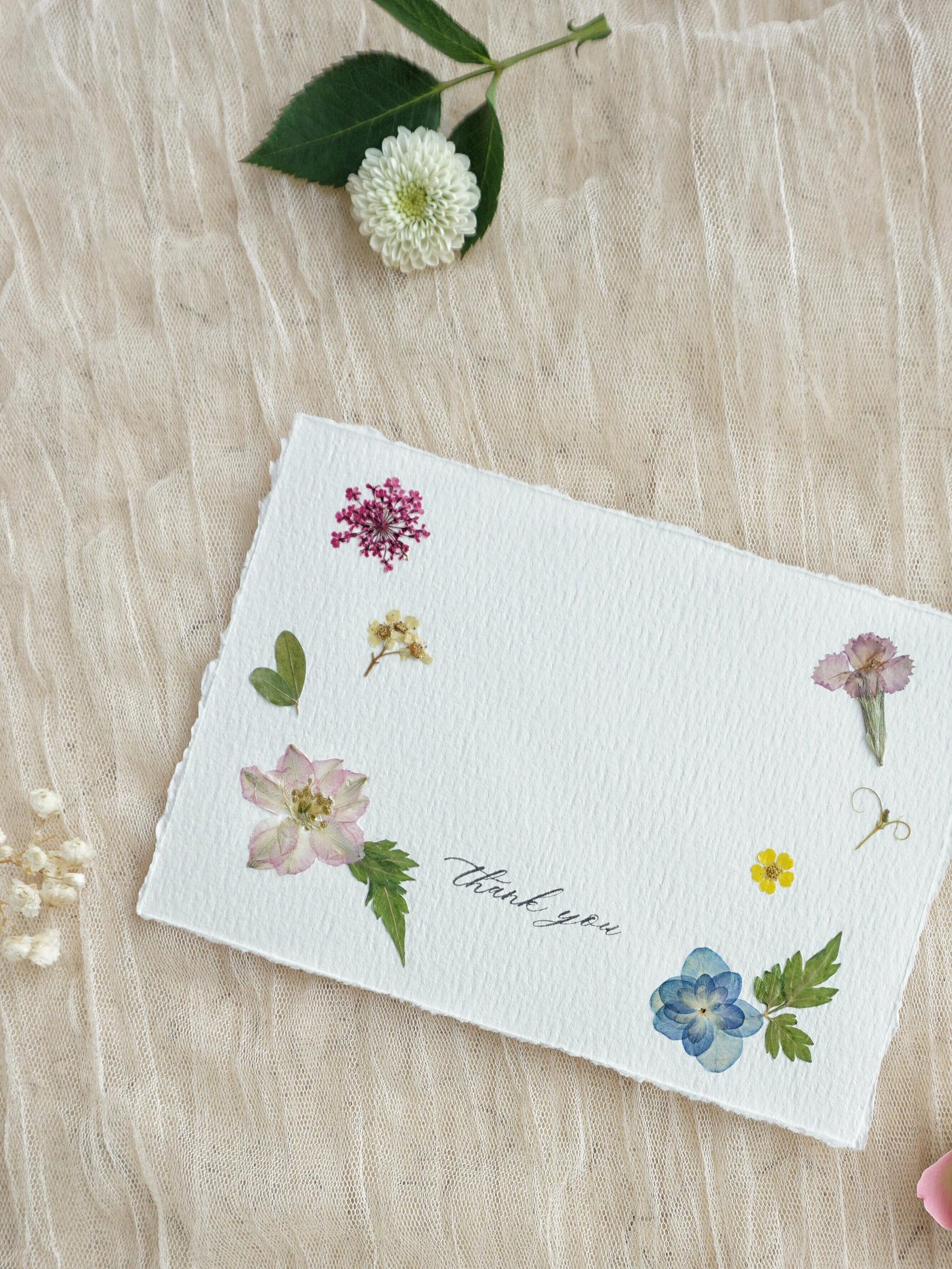 Handmade Thank You Cards With Pressed Flower, Stamped Thank You Note ...