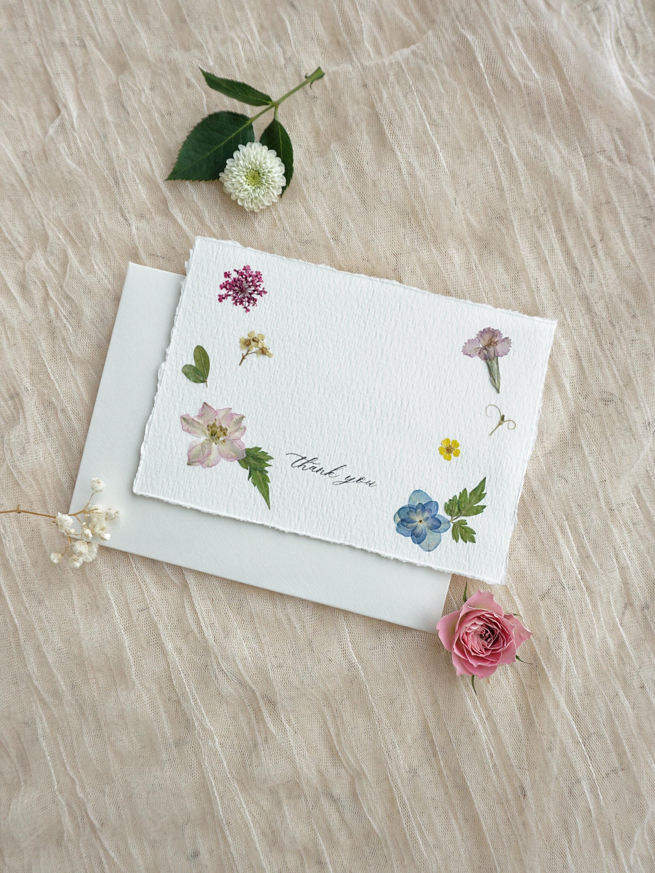 Handmade Thank You Cards With Pressed Flower, Stamped Thank You Note ...