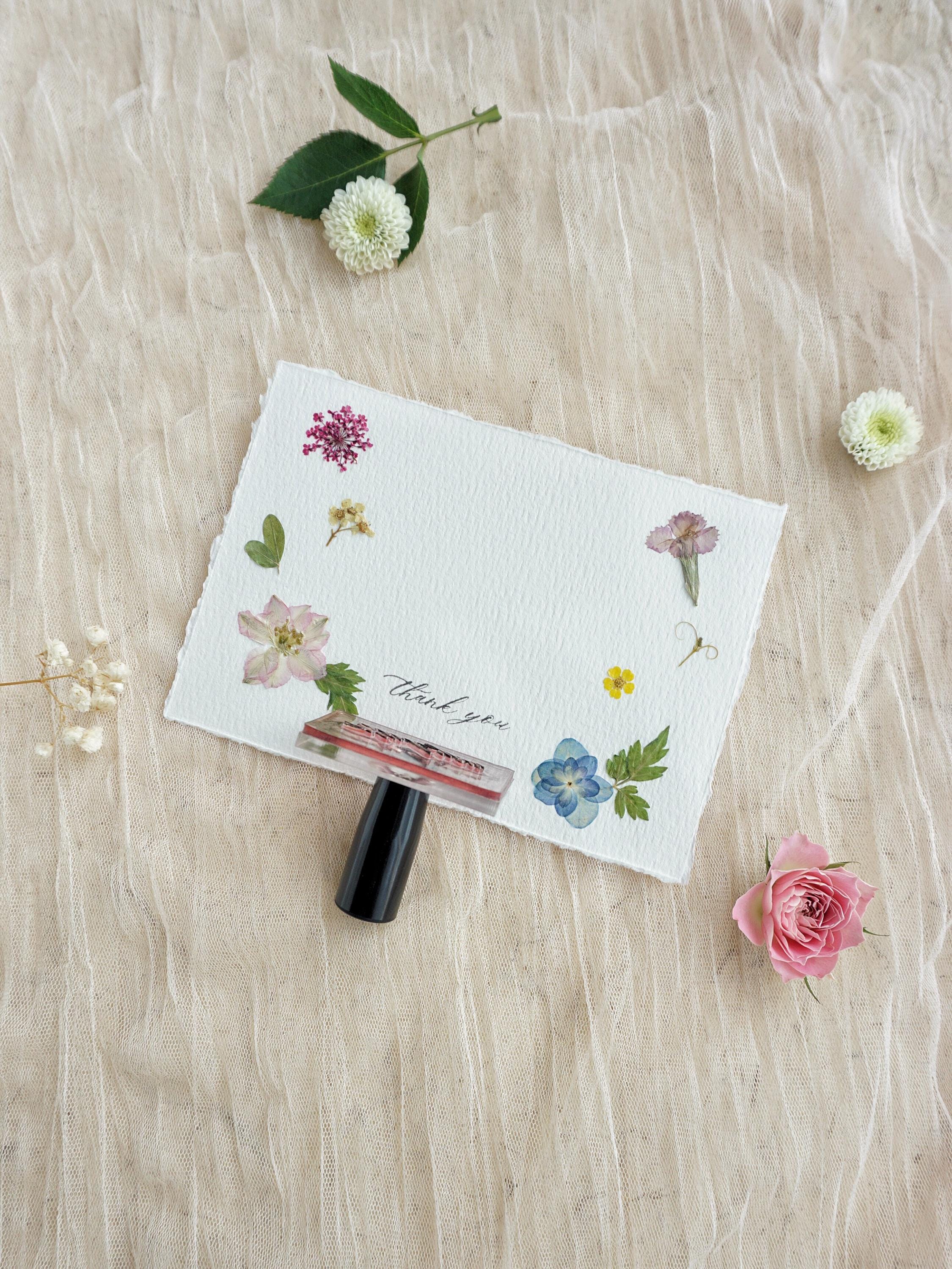 Handmade Thank You Cards With Pressed Flower, Stamped Thank You Note ...