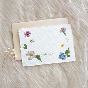 Handmade Thank You Cards With Pressed Flower, Stamped Thank You Note ...