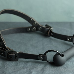 Black Bit Gag, Premium Leather Straps image 1