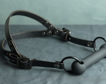 Black Bit Gag, Premium Leather Straps