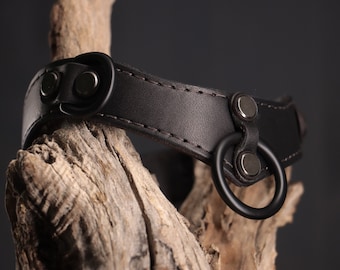 Leather BDSM Collar - Black on Black