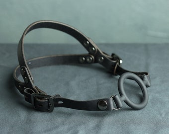 Black Ring Gag, Premium Leather Straps