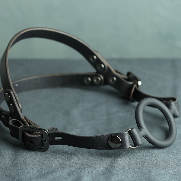 Black Ring Gag, Premium Leather Straps