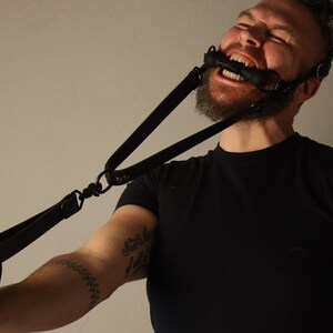 Black Bit Gag, Premium Leather Straps With d-rings & lead