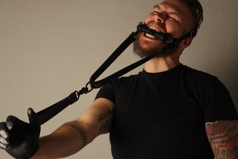 Black Bit Gag, Premium Leather Straps With d-rings & lead