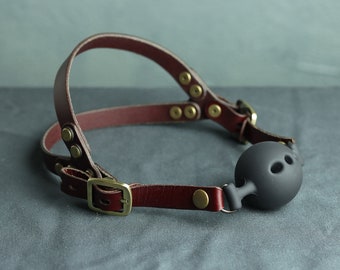 Oxblood Ball Gag, Premium Leather Straps