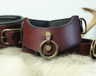 Oxblood Luxury Leather Collar & Cuff Set // deerskin-lined // brass hardware // personalized engraving