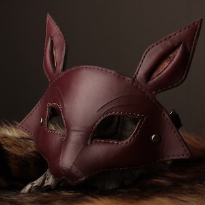 Limited Edition Oxblood Leather Fox Mask by Sabersmyth - Crafted for Comfort and Style