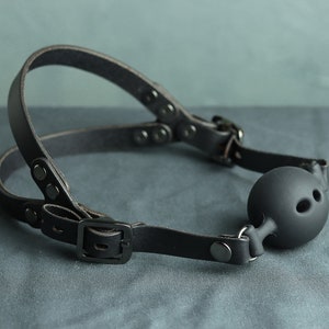 Black Ball Gag, Premium Leather Straps Standard