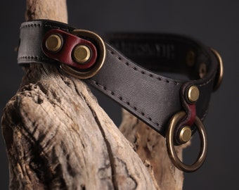 Leather BDSM Collar - Black & Red Leather
