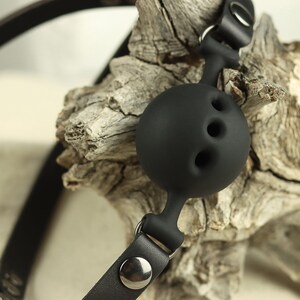 Black Ball Gag, Premium Leather Straps image 3